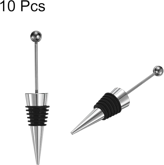 uxcell 10 Pcs Bead Wine Bottle Corks, Wine Stopper Cork, Wine Stopper, Reusable Wine Bottle Corks Sealing Plug Bottle for Beverage Holiday Party Bar,Silver/Black