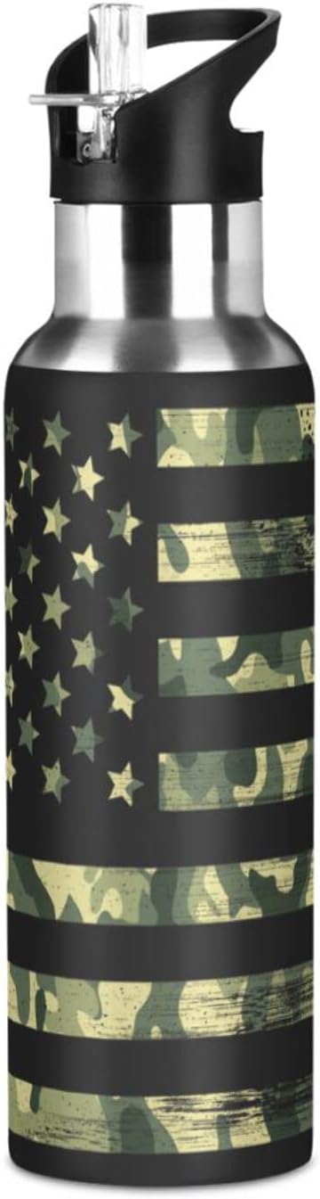 senya 34 Oz Water Bottle with Straw Usa Flag Camouflage Vintage Stainless Steel Water Bottle for Traveling Sports Leakproof Insulated Water Bottle