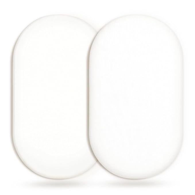 GRSSDER Stretchy Ultra Soft Fitted Bassinet Sheet 2 Pack, Universal Fit for Bassinets Baby Cradle Moses Basket Oval Rectangle Mattress Safe and Snug, Jersey Bassinet Sheets for Girls, White