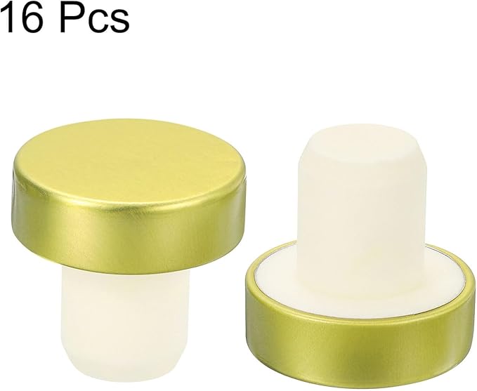 uxcell 16Pcs T-shaped Stoppers, 0.63inch Dia Cork Wine Stopper Reusable Wine Bottle Corks Sealing Plug for Wine Beer Beverage Bottle Crafts, Gold