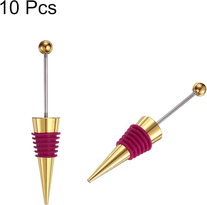 uxcell 10 Pcs Bead Wine Bottle Corks, Wine Stopper Cork, Wine Stopper, Reusable Wine Bottle Corks Sealing Plug Bottle for Beverage Holiday Party Bar,Gold/Deep Red