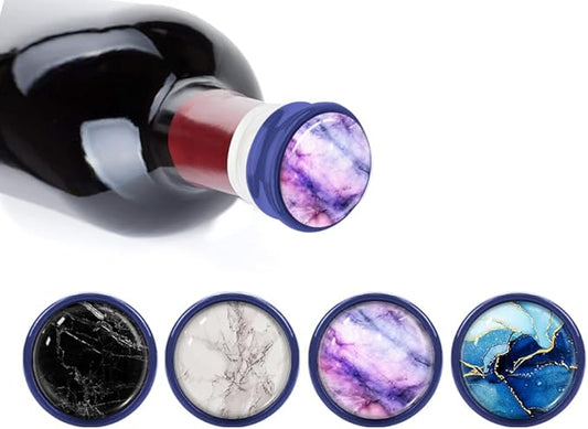 WIRESTER Set of 4 Ceramic Cork Decorative Wine Bottle Stoppers For Bar, Holiday, Party, Wedding - Marble Pattern