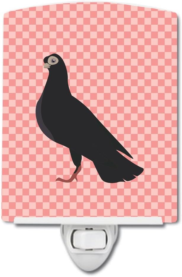 Caroline's Treasures BB7947CNL Budapest Highflyer Pigeon Pink Check Ceramic Night Light Compact, UL-Certified, Ideal for Bedroom, Bathroom, Nursery, Hallway, Kitchen, 6x4x3, Multicolor