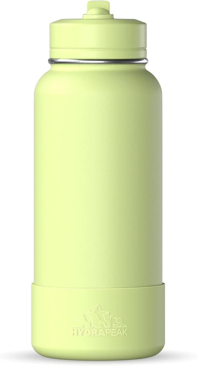 Hydrapeak 32oz Sport Insulated Water Bottle with Straw or Chug Lid, Leak & Spill Proof, Keeps Drinks Cold for 24 Hours, Hot for 12 Hours, Premium Stainless Steel Water Bottles (32oz, Citrus)