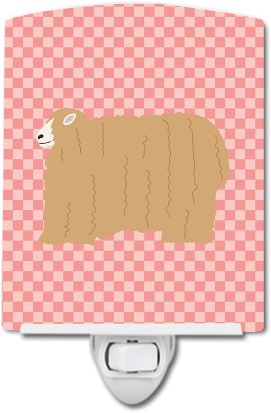 Caroline's Treasures BB7971CNL Lincoln Longwool Sheep Pink Check Ceramic Night Light Compact, UL-Certified, Ideal for Bedroom, Bathroom, Nursery, Hallway, Kitchen, 6x4x3, Multicolor
