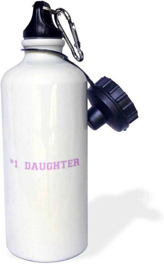 3dRose "#1 Daughter-Number One Daughter for worlds greatest and best daughters-pink purple text" Sports Water Bottle, 21 oz, White