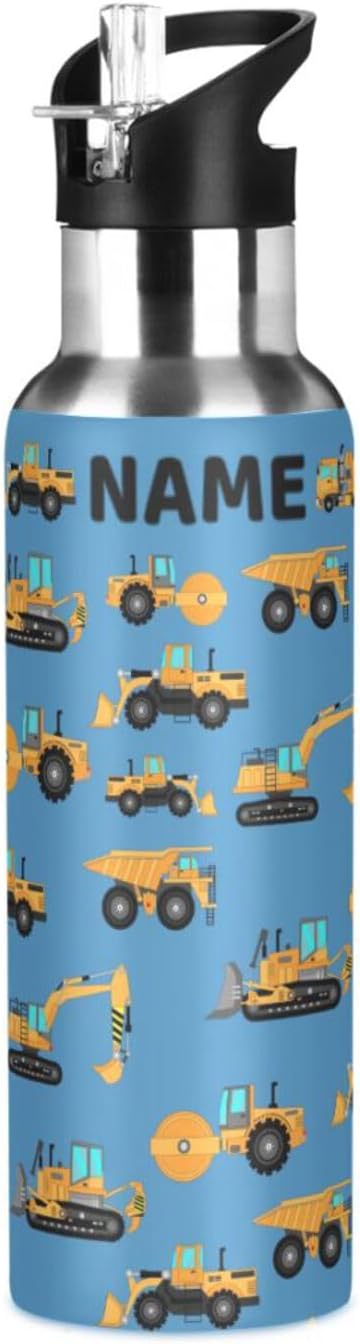 Excavator Concrete Mixer Stainless Steel Water Bottle with Straw Lid - 20 Oz Sports Insulated Water Bottle Thermos for Sport Gym Outdoor Travel School