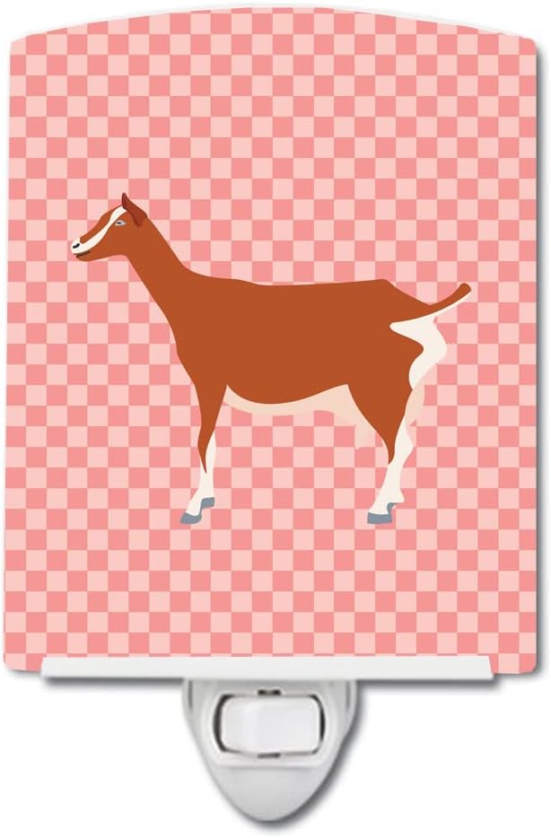 Caroline's Treasures BB7881CNL Toggenburger Goat Pink Check Ceramic Night Light Compact, UL-Certified, Ideal for Bedroom, Bathroom, Nursery, Hallway, Kitchen, 6x4x3, Multicolor