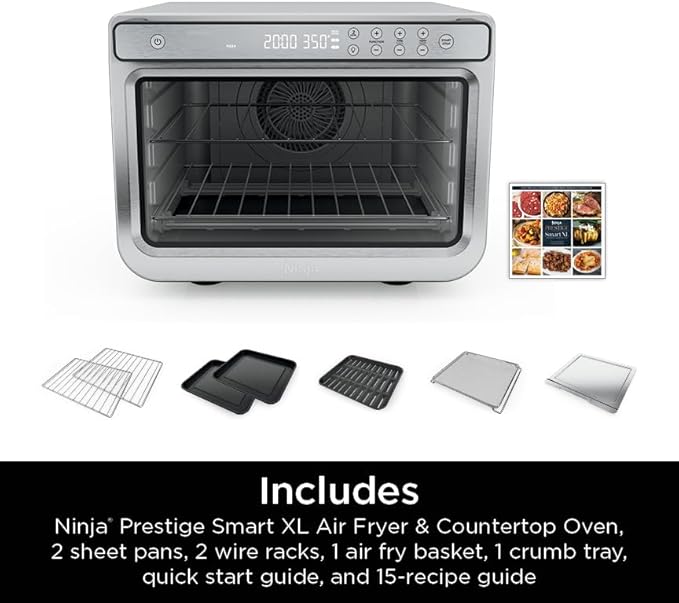 Ninja Prestige Smart XL 10-in-1 Air Fry Digital Countertop Convection Toaster Oven with Air Fry, Air Roast, Broil, Bake, Whole Roast, Pizza, Toast, Bagel, & Reheat, 1800 Watts, Stainless Steel, DT501