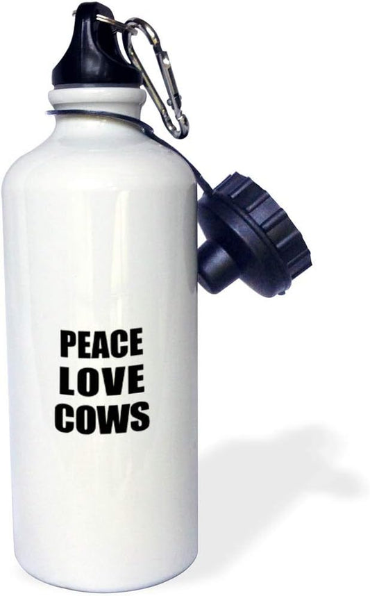 3dRose Peace Love and Cows-Things that make me happy-animal lover gift Sports Water Bottle, 21 oz, Multicolor