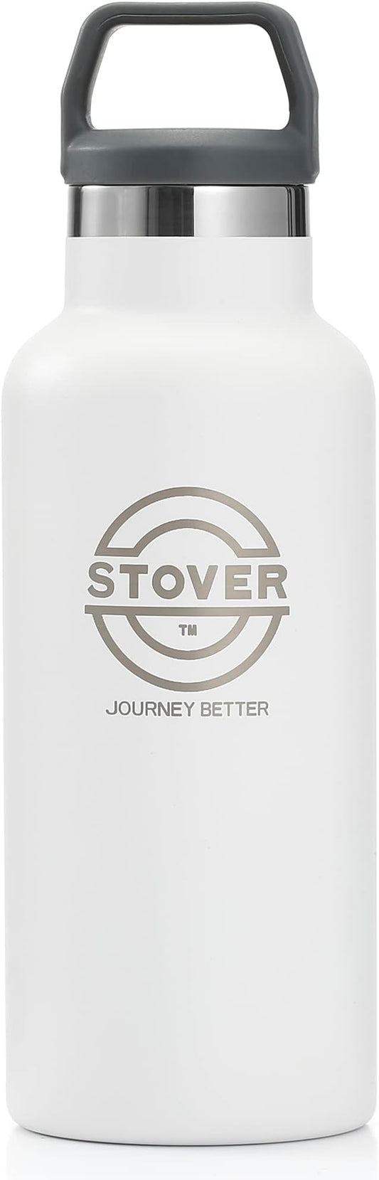 STOVER Insulated Water Bottle, 16oz Stainless Steel Double Wall Vacuum Wide Mouth Leakproof Twist Lid, Ideal for Sports, Travel & Daily Use (White)