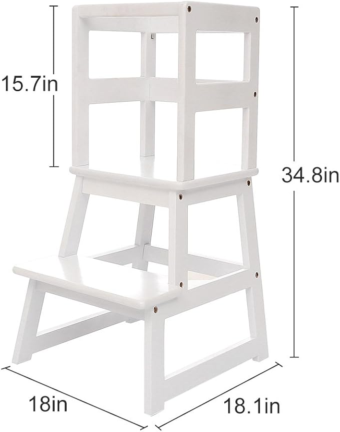 Kitchen Step Stool with Safety Rail and Anti-Slip Mats, Kids Step Stool Toddler Kitchen Stool for Children 18 Months and up