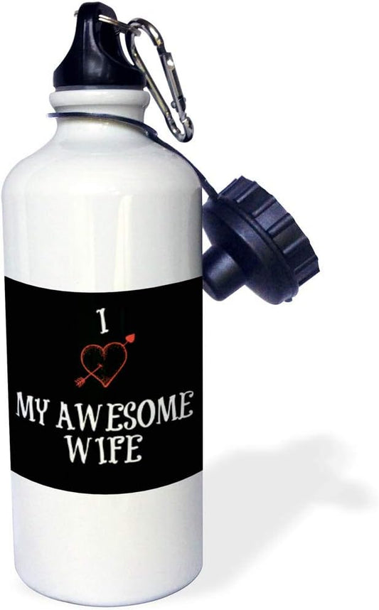 3dRose Love My Awesome Wife, red heart, black background-Sports Water Bottle, 21oz , 21 oz, Multicolor
