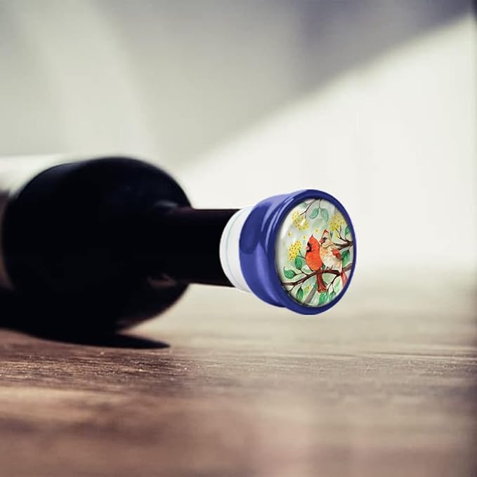 WIRESTER Set of 4 Ceramic Cork Decorative Wine Bottle Stoppers For Bar, Holiday, Party, Wedding - Red Cardinal Birds