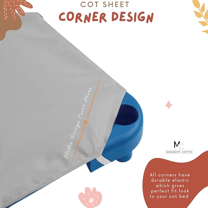 Pack of 12 Cot Sheet for Daycare Preschool Cot Bed -Polyblend Fabric with Corner Elastic Cots Sheets Fits On 22" X 40" Inches Size Toddler and Preschool Daycare Cot Light Grey 22 X 40 Size
