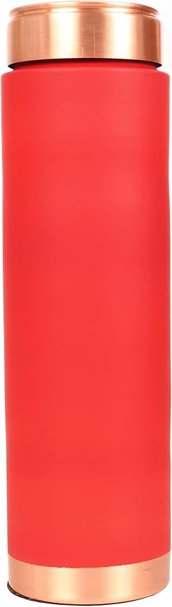 Pure Copper Water Bottle - Handcrafted - Ayurveda Health Benefits - 33 OZ - Leak proof - Easy to carry for Sports, Fitness, Yoga, School - Red Color Matte Finish Vintage Enamel.