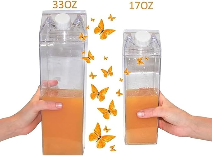 Milk Carton Water Bottles 34oz/1000ml Leak Proof Plastic Water Bottle Reusable BPA Free Sports Water Bottle Carton Shaped Juice Milk Bottle for Gym Camping Hiking Travel Sports, Dishwasher Safe