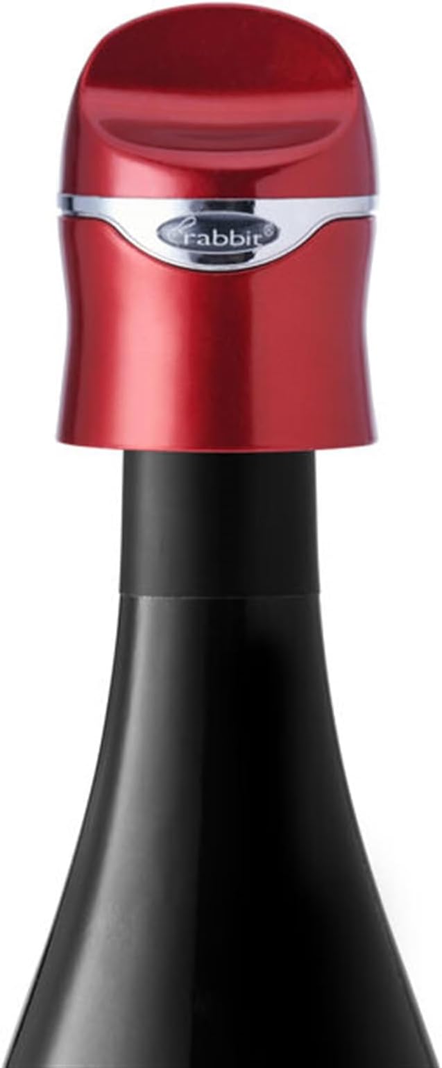 Rabbit Champagne and Wine Sealer | Stainless Steel Wine Bottle Preserver | Reusable Beverage Stopper | Wine Saver Accessory Gift | Fits Standard Wine Bottles | 2.36 in x 1.77 in (Red)