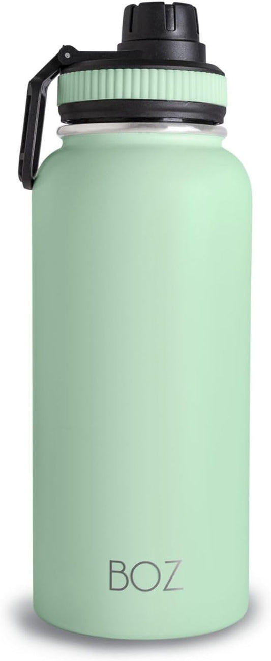 BOZ Stainless Steel Water Bottle - Vaccum Insulated Water Bottle 32 Oz - Wide Mouth BPA Free Sport Water Bottle for Gym with Spout Lid - Thermal Hot & Cold 1 Litre Green Water Bottle