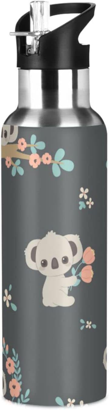 senya 34 Oz Water Bottle with Straw Koala and Flowers Stainless Steel Water Bottle for Traveling Sports Leakproof Insulated Water Bottle