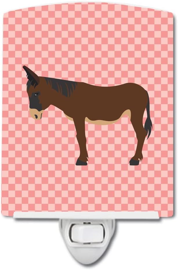 Caroline's Treasures BB7853CNL Zamorano-Leones Donkey Pink Check Ceramic Night Light Compact, UL-Certified, Ideal for Bedroom, Bathroom, Nursery, Hallway, Kitchen, 6x4x3, Multicolor