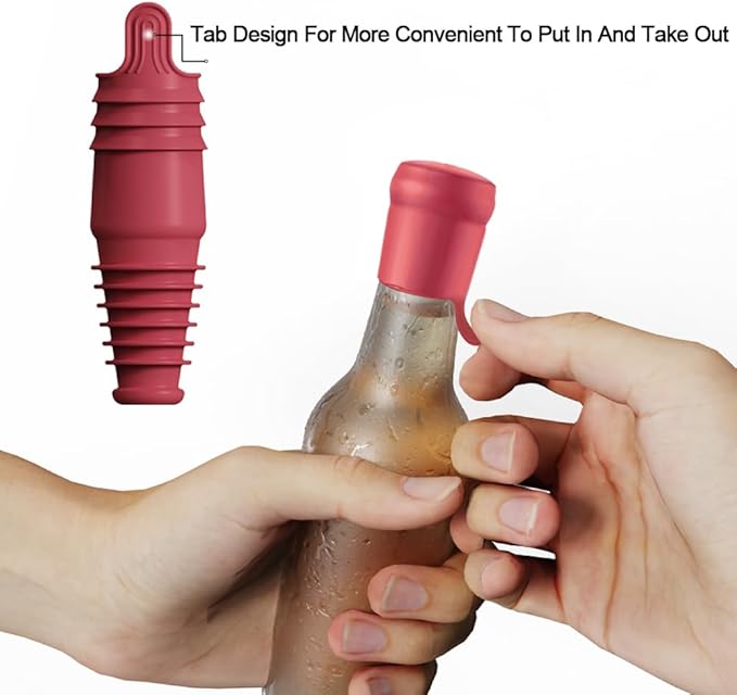 Silicone Wine Stopper Reusable Wine Bottle Stopper, 8Pcs Champagne Stoppers for Bottles, Food Grade Rubber Wine Stoppers for Wine Bottles (Red)