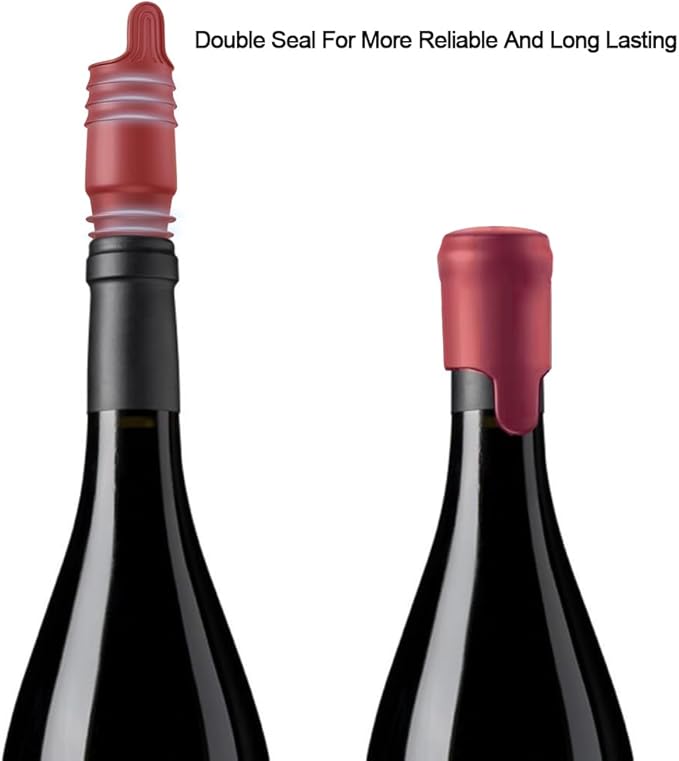 Silicone Wine Stopper Reusable Wine Bottle Stopper, 8Pcs Champagne Stoppers for Bottles, Food Grade Rubber Wine Stoppers for Wine Bottles (Red)