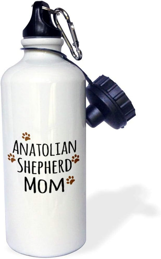 3dRose "Anatolian Shepherd Dog Mom by breed-muddy brown paw prints-doggy mama love-doggie lovers" Sports Water Bottle, 21 oz, White