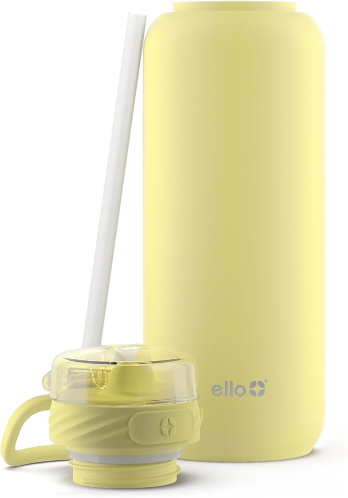 Ello Cooper 22oz Stainless Steel Water Bottle with Straw and Carry Handle, Double Walled and Vacuum Insulated Metal, Leak Proof Locking Lid with Soft Silicone Spout, Reusable, BPA Free, Antigua