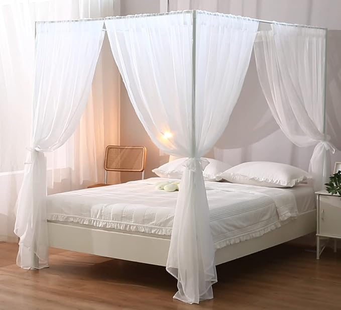 White Canopy Bed Curtain for Queen Bed, Soft Bed Canopy Scarf for Girls Adults (Full/Queen, White)