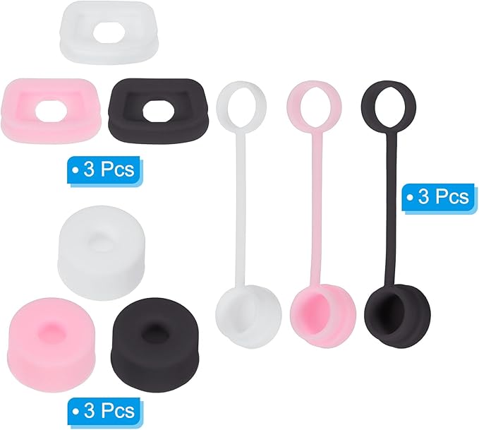 PATIKIL Silicone Spill Stopper for Straw Cup 2.0 40oz/30oz, Set of 9 Tumbler Accessories Including 3 Straw Cover Cap, 3 Square Spill Stopper and 3 Round Leak Stopper, White/Black/Pink