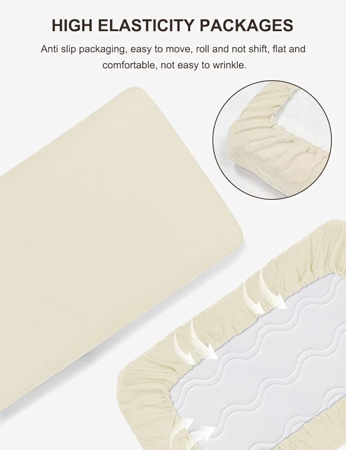 Beige Bassinet Mattress Sheets, Muslin Bassinet Sheet 32"x16" for Rectangle, Oval, Hourglass Bassinet Mattress, Moses Basket Sheets (46B-11)