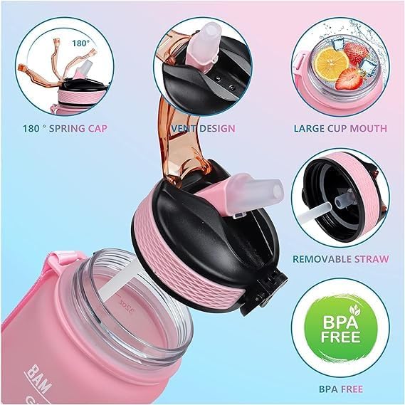 Corgi Butt 32 OZ Drinking Water Bottle with Times to Drink and Straw, Motivational with Carrying Strap, Leakproof BPA & Toxic Free, Ensure You Drink Enough Water for Fitness Gym Outdoor