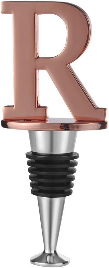 Wine and Beverage Bottle Stopper With Rose Gold Finish-Perfect Presents/Gift Idea for Valentines Day, Mothers Day, Fathers Day, Thanksgiving Day,R-Initial (Letter R)