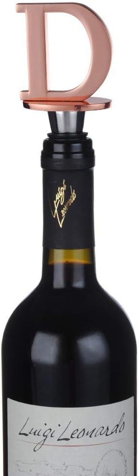 Wine and Beverage Bottle Stopper With Rose Gold Finish-Perfect Presents/Gift Idea for Valentines Day, Mothers Day, Fathers Day, Thanksgiving Day,D-Initial (Letter D)