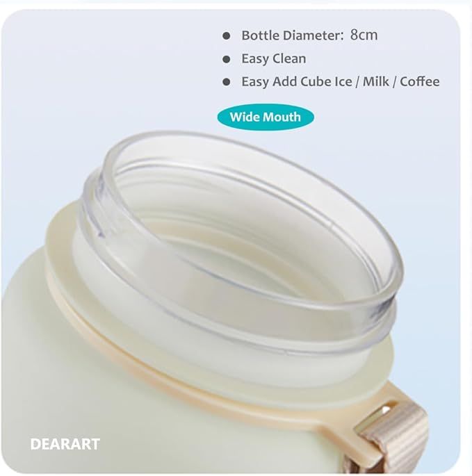 DEARART 32oz Water Bottle With Motivational and Time Marker, BPA FREE Quick Drink No Straw, Easy Clean Suit Sports Office Gym School, Cream&White