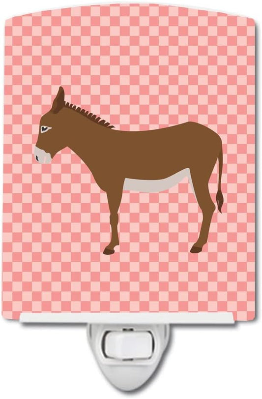 Caroline's Treasures BB7849CNL Cotentin Donkey Pink Check Ceramic Night Light Compact, UL-Certified, Ideal for Bedroom, Bathroom, Nursery, Hallway, Kitchen, 6x4x3, Multicolor