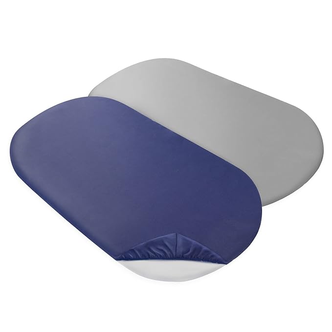 Bassinet Sheet Set 2 Pack Fitted Sheets for Baby Boy, Universal Microfiber Soft Cradle Sheets for Oval Rectangle and Hourglass Bassinet Mattress, Grey and Navy
