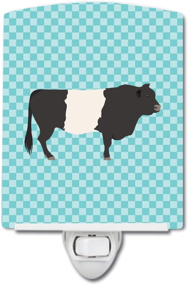 Caroline's Treasures BB8005CNL Belted Galloway Cow Blue Check Ceramic Night Light Compact, UL-Certified, Ideal for Bedroom, Bathroom, Nursery, Hallway, Kitchen, 6x4x3, Multicolor