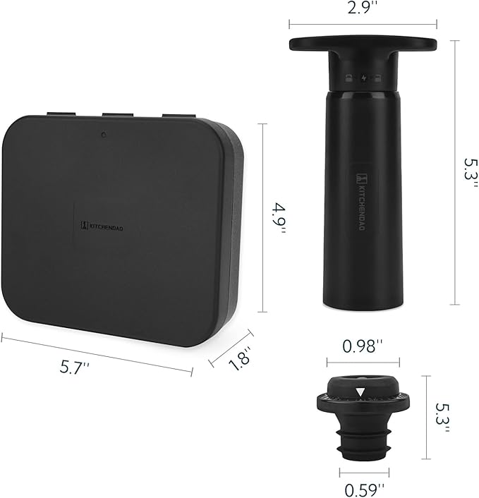 KITCHENDAO Wine Saver Pump with Sound Indicator,4 Vacuum Wine Stoppers and Storage Box,Reusable Wine Stoppers Preserver to Keep Wine Fresh,Ideal Wine Accessories Wine Preserver(Black)