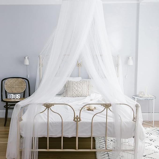 Bed Canopy Romantic Round Bed Curtain Draperies Mosquito Net for Full Size Bed, White