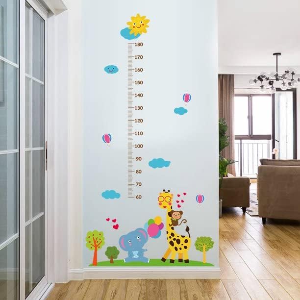 Kids Cartoon Animal Wall Sticker Set - Giraffe, Elephant, Monkey Wall Chart for Baby Learning and Decoration