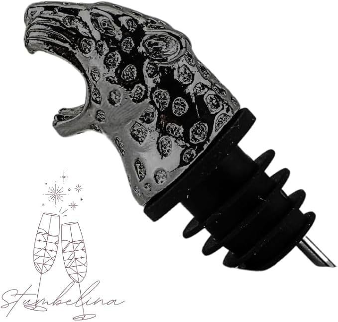 Wine & Champagne Pourer | Black Color Stainless Steel | Bottle Stopper Aerator for Whiskey and Liquor | Decanter and Bar Tools Accessories and Gift Set Ideas for Her and Him (CHEETAH)