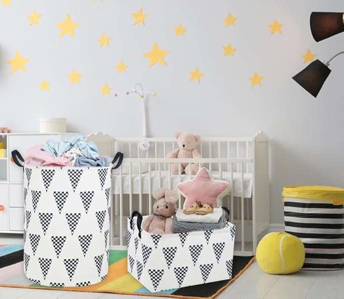 Kids Laundry Hamper,Canvas Laundry Basket Collapsible Boys Storage Baskets for Home,Office,Toy Organizer,Home Decor(Triangle flag)