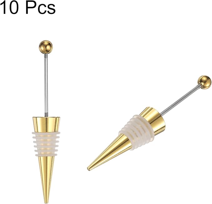 uxcell 10 Pcs Bead Wine Bottle Corks, Wine Stopper Cork, Wine Stopper, Reusable Wine Bottle Corks Sealing Plug Bottle for Beverage Holiday Party Bar,Gold/White