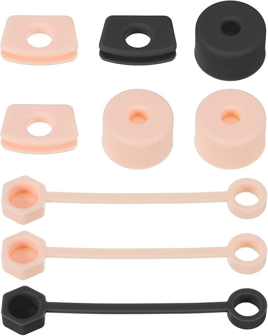 PATIKIL Silicone Spill Stopper for Straw Cup 1.0 2.0 40oz/ 30oz, Set of 9 Tumbler Accessories Including 3 Straw Cover Cap, 3 Square Spill Stopper and 3 Round Leak Stopper, Black/Pink