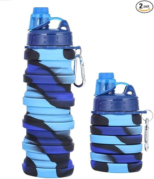 Collapsible Water Bottle, Foldable Cup,500Ml Collapsible Sport Water Bottle Bpa Reusable Travel Water Bottles For Hiking Biking Running Outdoor Gym (Blue(A))