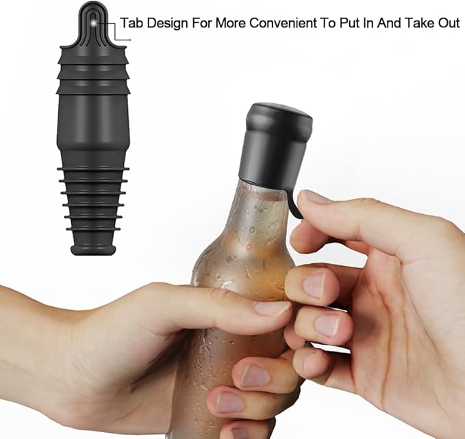 Silicone Wine Stopper Reusable Wine Bottle Stopper, 8Pcs Champagne Stoppers for Bottles, Food Grade Rubber Wine Stoppers for Wine Bottles (Black+Red)