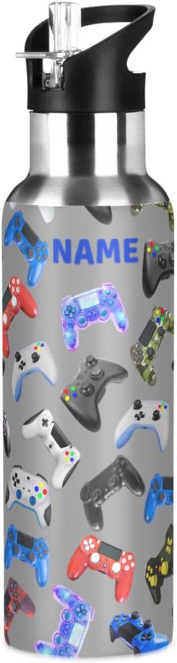 Gamer Gaming Weapon Gamepad Stainless Steel Water Bottle with Straw Lid - 20 Oz Sports Insulated Water Bottle Thermos for Sport Gym Outdoor Travel School