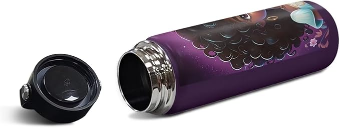 African Insulated Water Bottle 18 oz Stainless Steel Vacuum Flask with Handle Thermal Bottles Keeps Drinks Hot or Cold for Hours Lightweight Water Cup Black Queen American